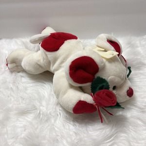 Vtg Commonwealth Valentine Mouse Plush Laying Red Heart Nose Rose Stuffed RARE